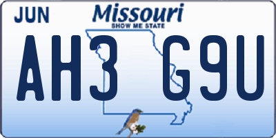 MO license plate AH3G9U