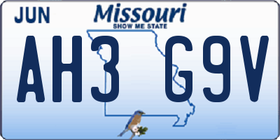 MO license plate AH3G9V