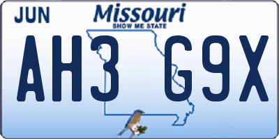 MO license plate AH3G9X