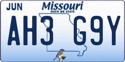 MO license plate AH3G9Y