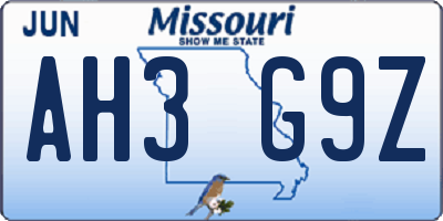 MO license plate AH3G9Z