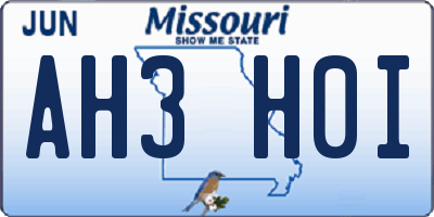 MO license plate AH3H0I