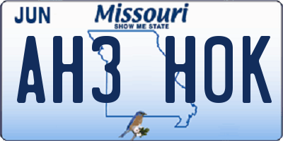 MO license plate AH3H0K