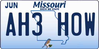 MO license plate AH3H0W