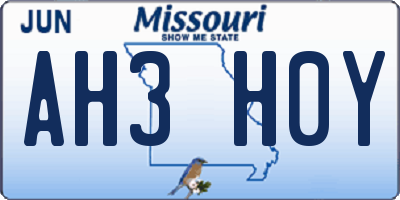 MO license plate AH3H0Y