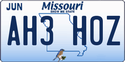 MO license plate AH3H0Z