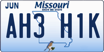 MO license plate AH3H1K