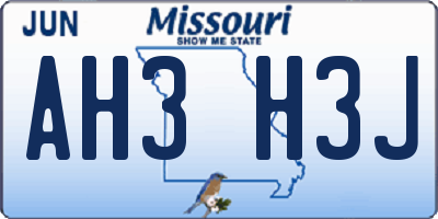 MO license plate AH3H3J