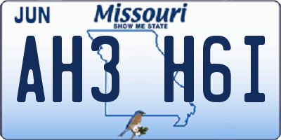 MO license plate AH3H6I