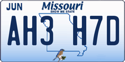 MO license plate AH3H7D