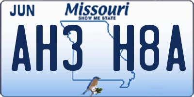 MO license plate AH3H8A