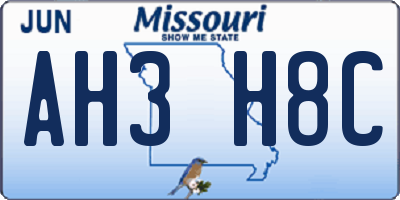 MO license plate AH3H8C