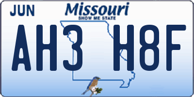 MO license plate AH3H8F