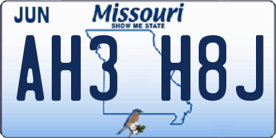 MO license plate AH3H8J