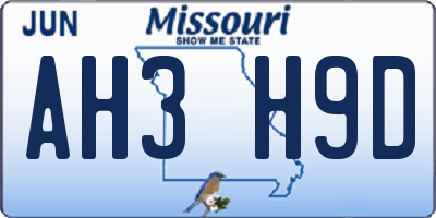 MO license plate AH3H9D