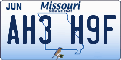MO license plate AH3H9F