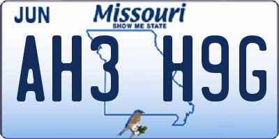 MO license plate AH3H9G