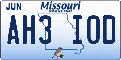MO license plate AH3I0D