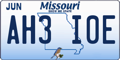 MO license plate AH3I0E