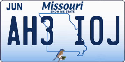 MO license plate AH3I0J