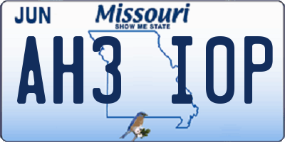 MO license plate AH3I0P