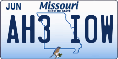 MO license plate AH3I0W