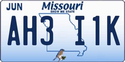 MO license plate AH3I1K