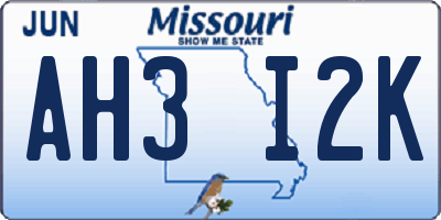MO license plate AH3I2K
