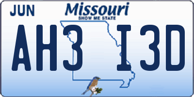 MO license plate AH3I3D