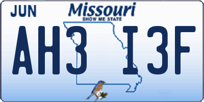 MO license plate AH3I3F