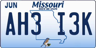 MO license plate AH3I3K