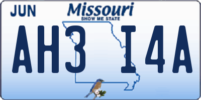 MO license plate AH3I4A