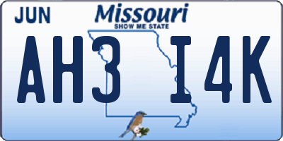MO license plate AH3I4K