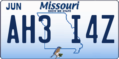 MO license plate AH3I4Z