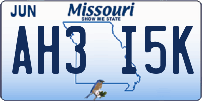 MO license plate AH3I5K