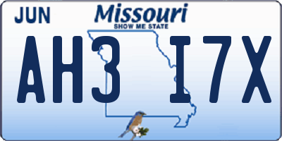 MO license plate AH3I7X