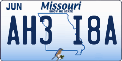 MO license plate AH3I8A