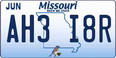 MO license plate AH3I8R