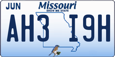 MO license plate AH3I9H