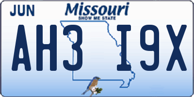 MO license plate AH3I9X