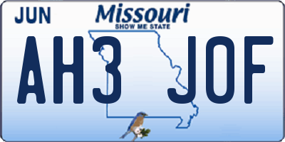 MO license plate AH3J0F