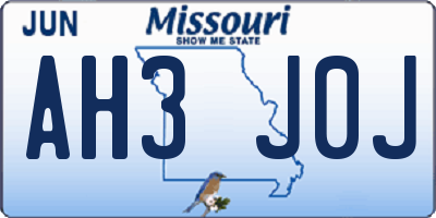 MO license plate AH3J0J