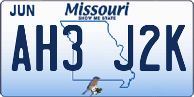 MO license plate AH3J2K