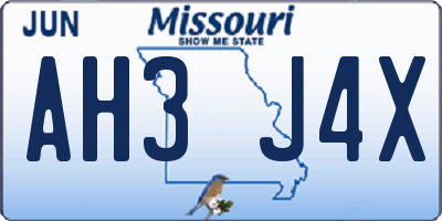 MO license plate AH3J4X