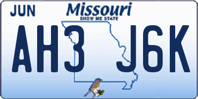MO license plate AH3J6K