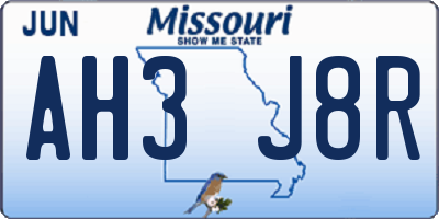 MO license plate AH3J8R