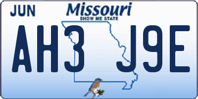 MO license plate AH3J9E