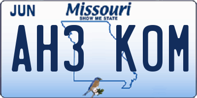 MO license plate AH3K0M