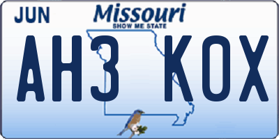 MO license plate AH3K0X