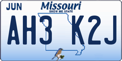 MO license plate AH3K2J